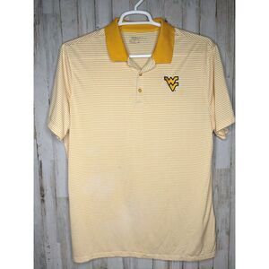 Nike Dri Fit Mens XL Yellow White Navy Blue Stripe West Virginia Golf Polo Shirt